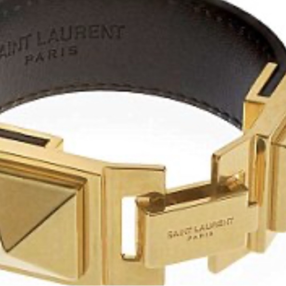 Saint Laurent Paris Bracelet 340571 Black Gold Hardware Leather Metal Bracelet